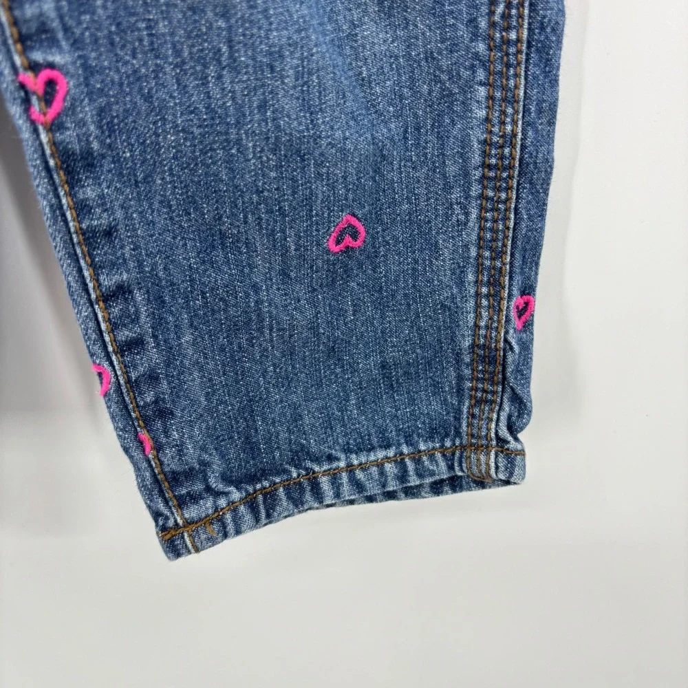 OshKosh B'gosh Heart Denim Overalls Kids 3T Blue Pink Embroidered Bib Dungarees
